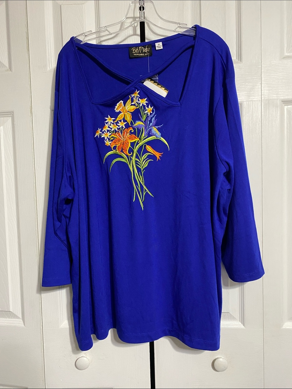 Bob Mackie NWT wearable art royal blue tunic knit top shirt blouse size 3X